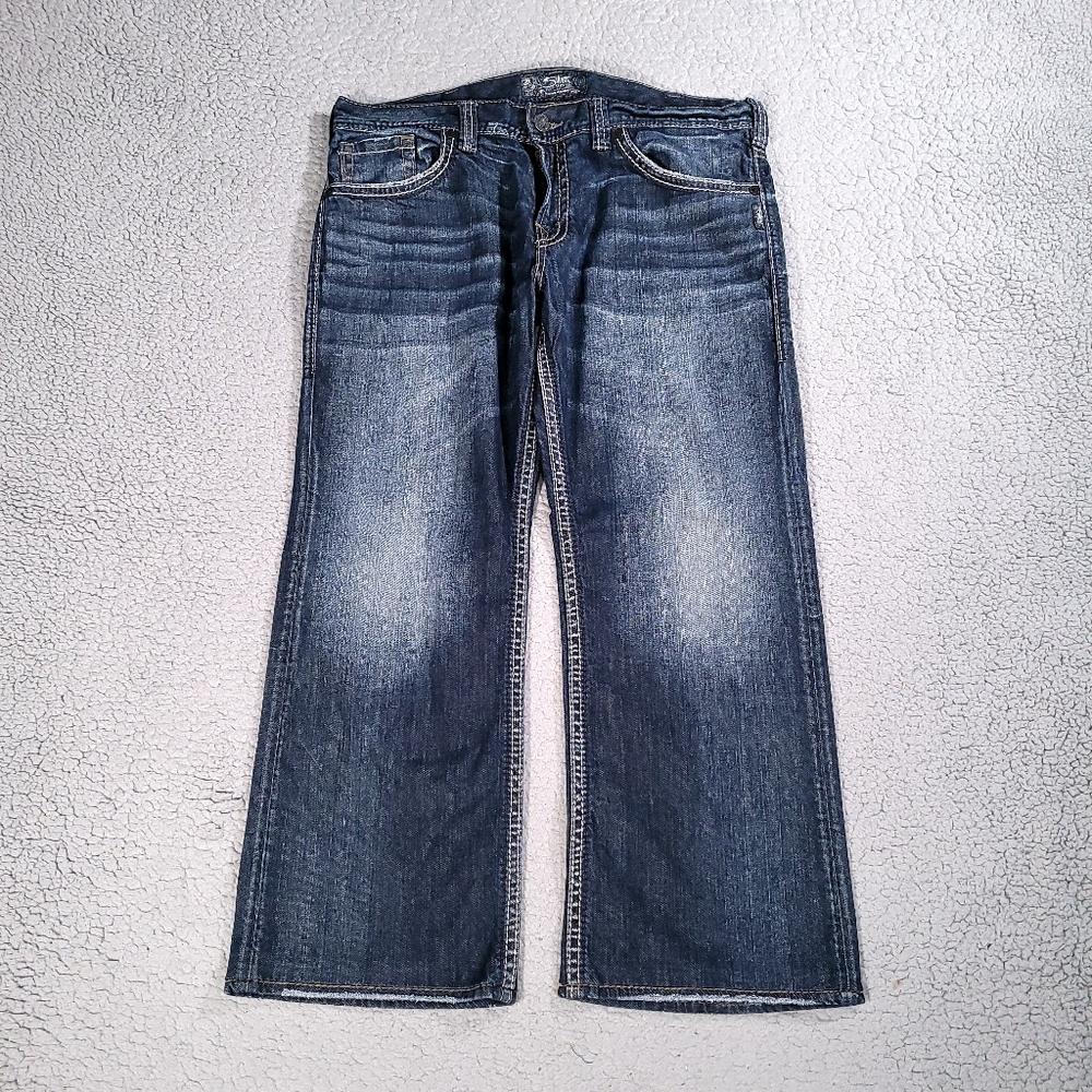 Silver Jeans Men 38x30 Actual 38x28 Blue ZAC Relax Straight Western Thick Stitch